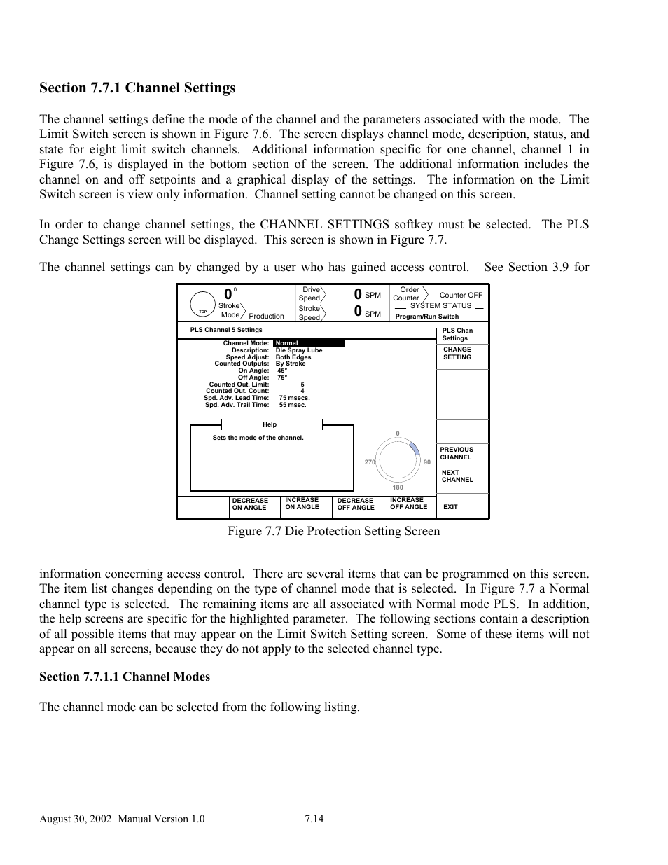 Figure 7.7 die protection setting screen | LINK Systems OmniLink II Press Automation Control User Manual | Page 151 / 154