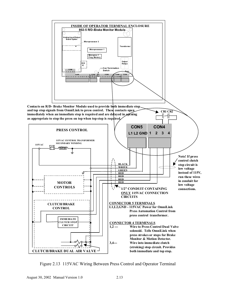 Con5, Con4, L1 l2 gnd | Press control, Motor controls, Clutch/brake dual air valve, Clutch/brake control | LINK Systems OmniLink II Press Automation Control User Manual | Page 22 / 154