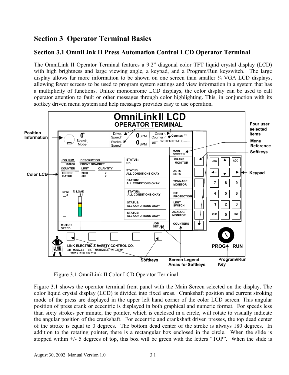 Omnilink ii lcd, Operator terminal, Figure 3.1 omnilink ii color lcd operator terminal | LINK Systems OmniLink II Press Automation Control User Manual | Page 34 / 154
