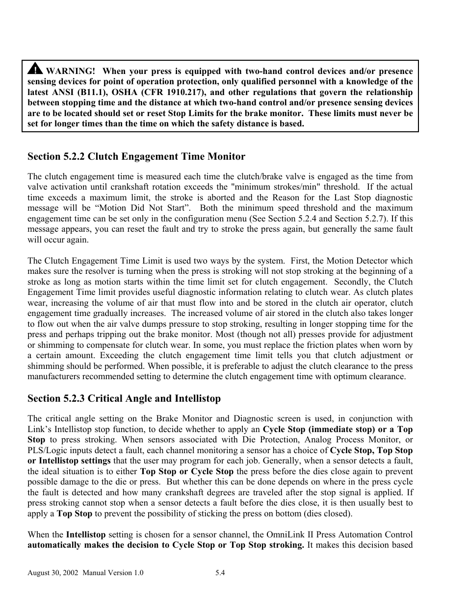 LINK Systems OmniLink II Press Automation Control User Manual | Page 87 / 154