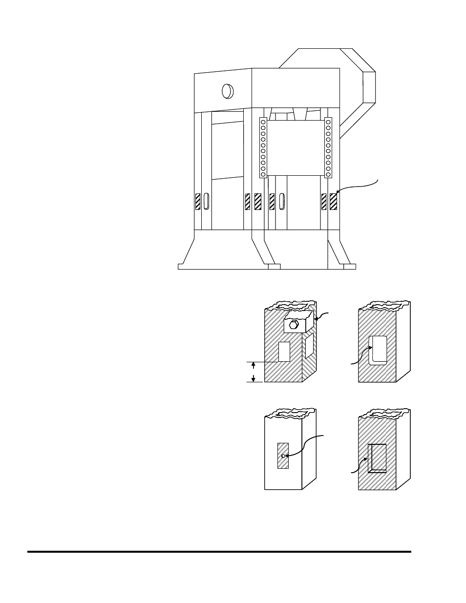 7 strain gage mounting, 1 direct machine mounting, 7 strain | Gage, Mounting, Direct machine mounting, Figure 31: solid frame machine gage locations | LINK Systems 5100-8 Tonnage & Analog Signal Monitor User Manual | Page 58 / 86