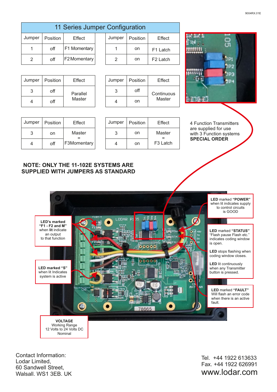 11 series jumper configuration | Lodar 2 Function TI Mini RX with Master + TI Standard Transmitter User Manual | Page 2 / 2