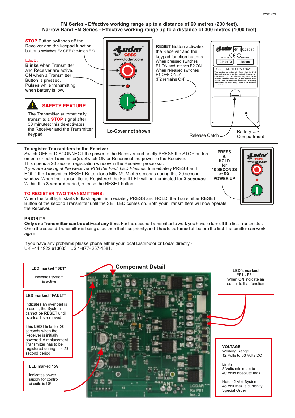 Component detail, Safety feature | Lodar 1 Function FET Receiver and Standard Transmitter User Manual | Page 2 / 2