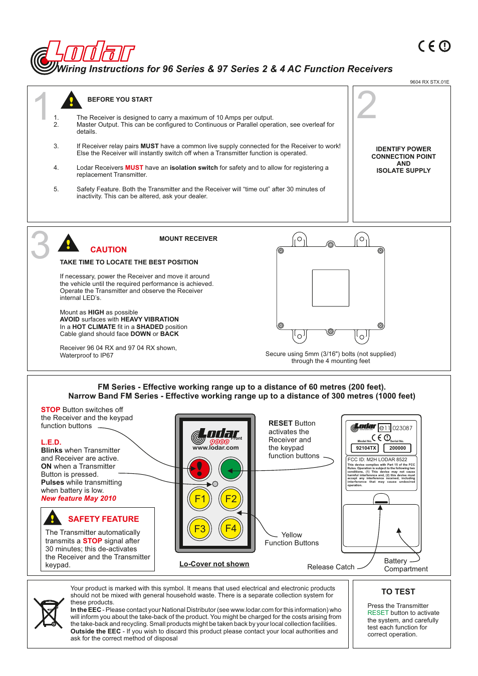 Lodar 4 Function AC relay Receiver, Master and IP Series Transmitter User Manual | 5 pages