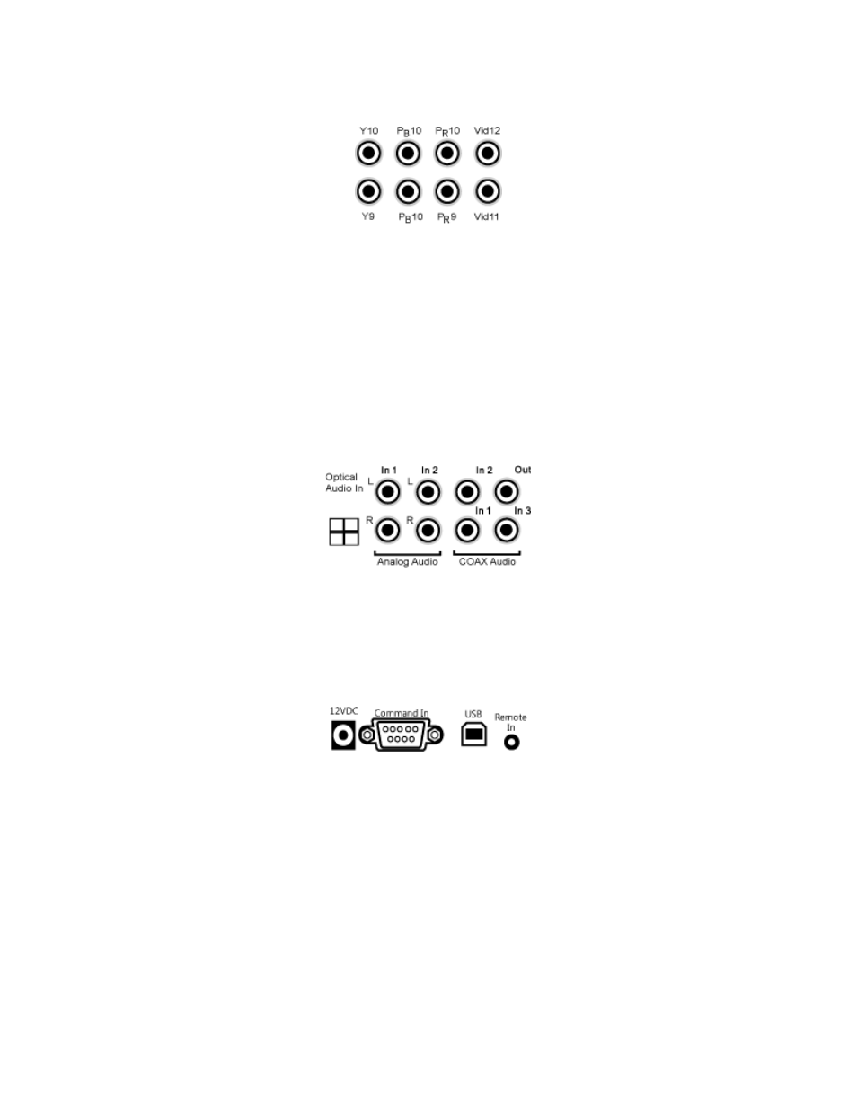 Analog video input connections, Audio input and output connections, Miscellaneous connections | Nalog, Ideo, Nput, Onnections, Udio, Nput and, Utput | Lumagen Radiance 2144/2124 User Manual | Page 12 / 46