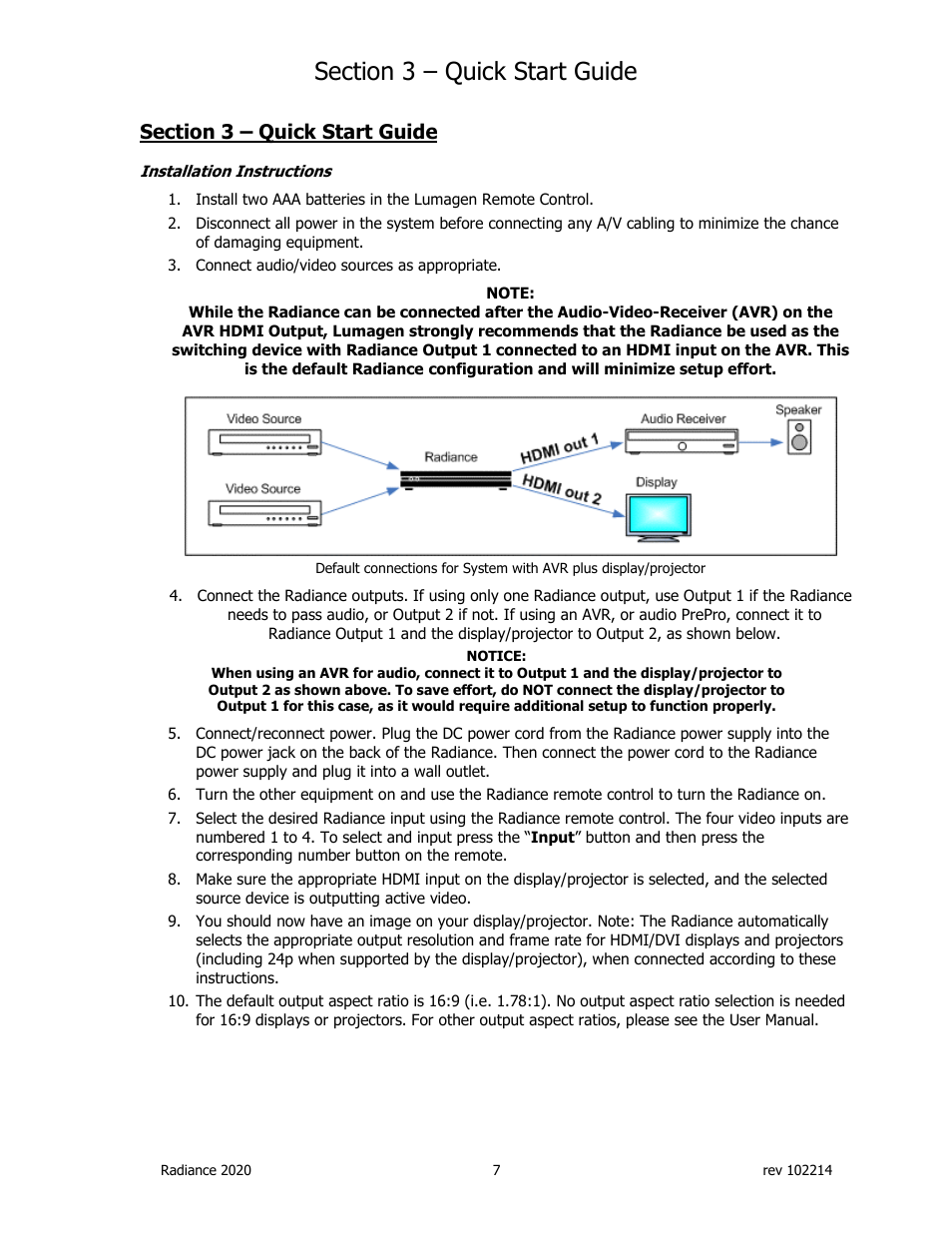 Lumagen Radiance 2020 User Manual | Page 12 / 40