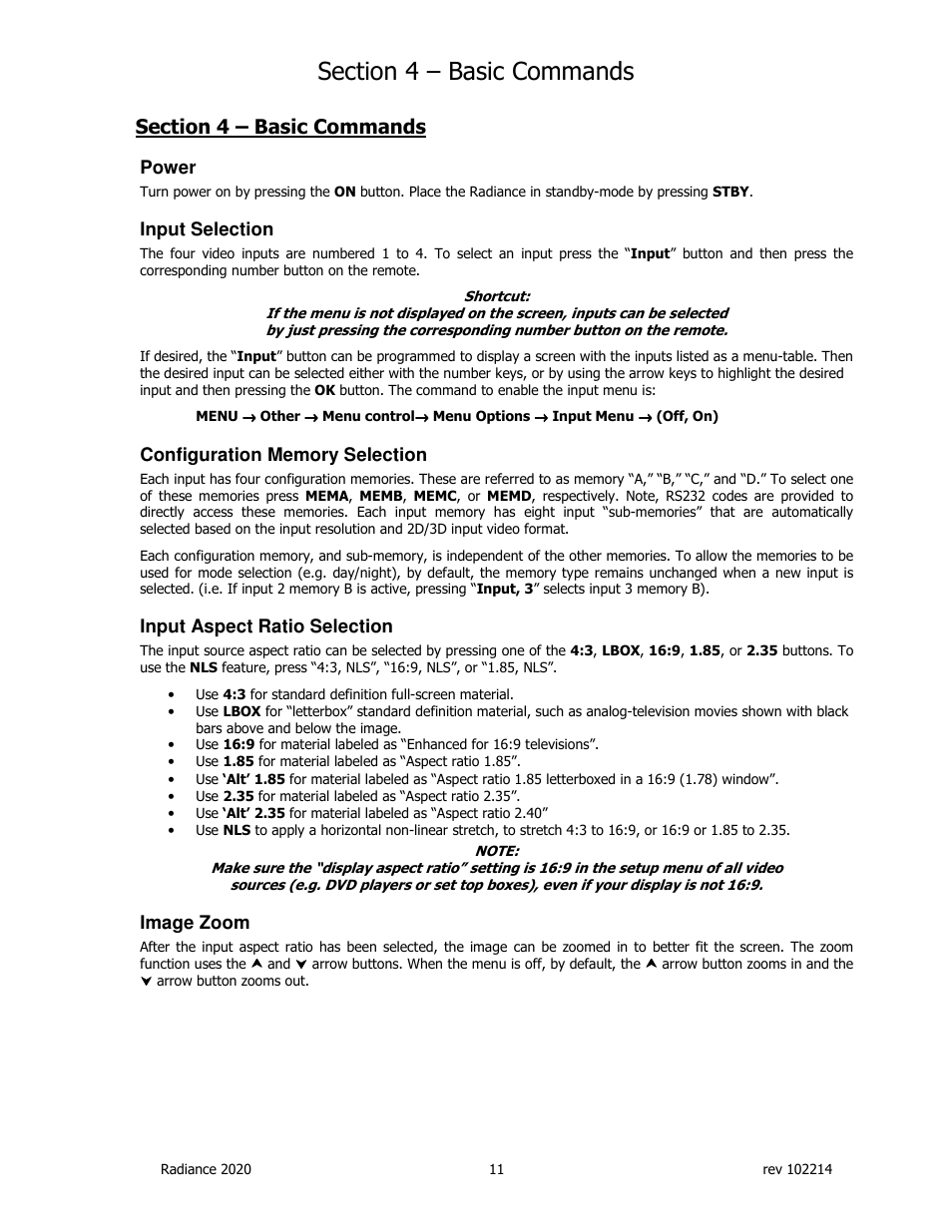 Lumagen Radiance 2020 User Manual | Page 16 / 40