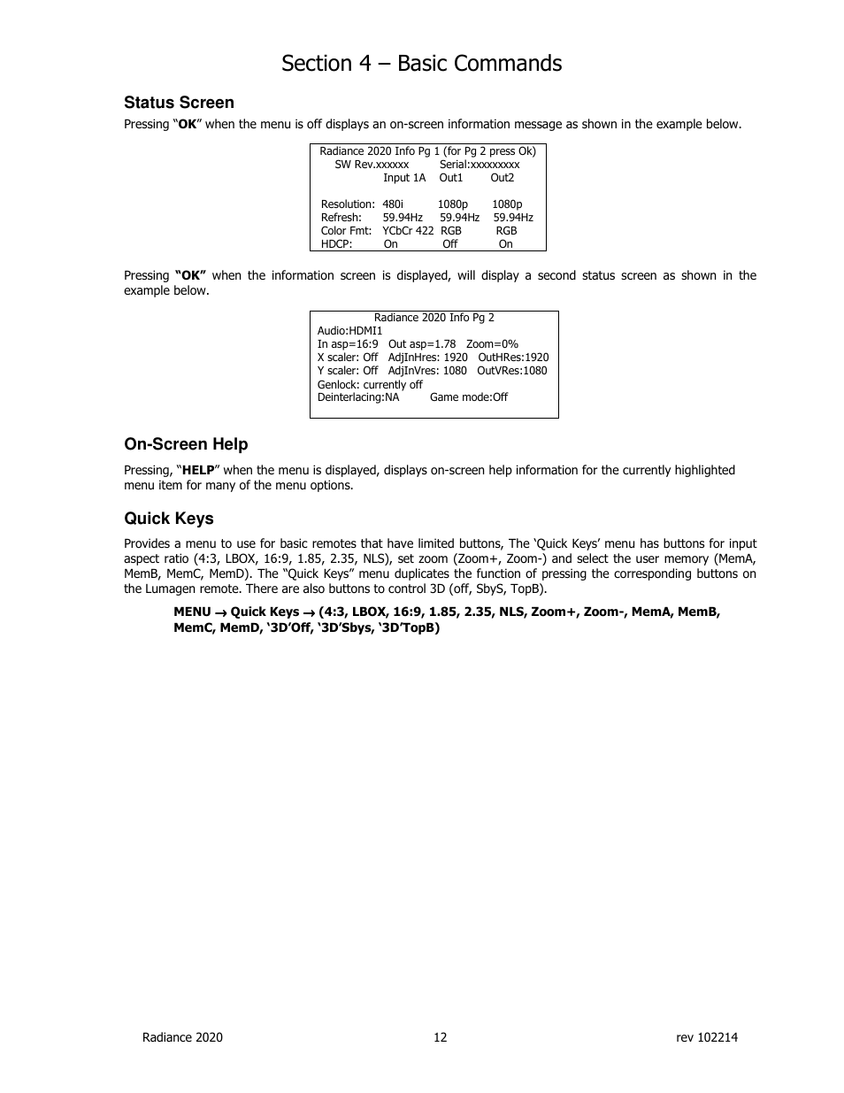 Lumagen Radiance 2020 User Manual | Page 17 / 40