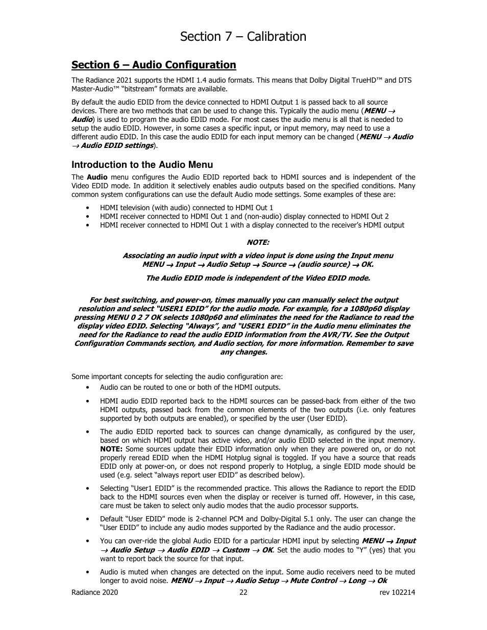 Introduction to the audio menu | Lumagen Radiance 2020 User Manual | Page 27 / 40