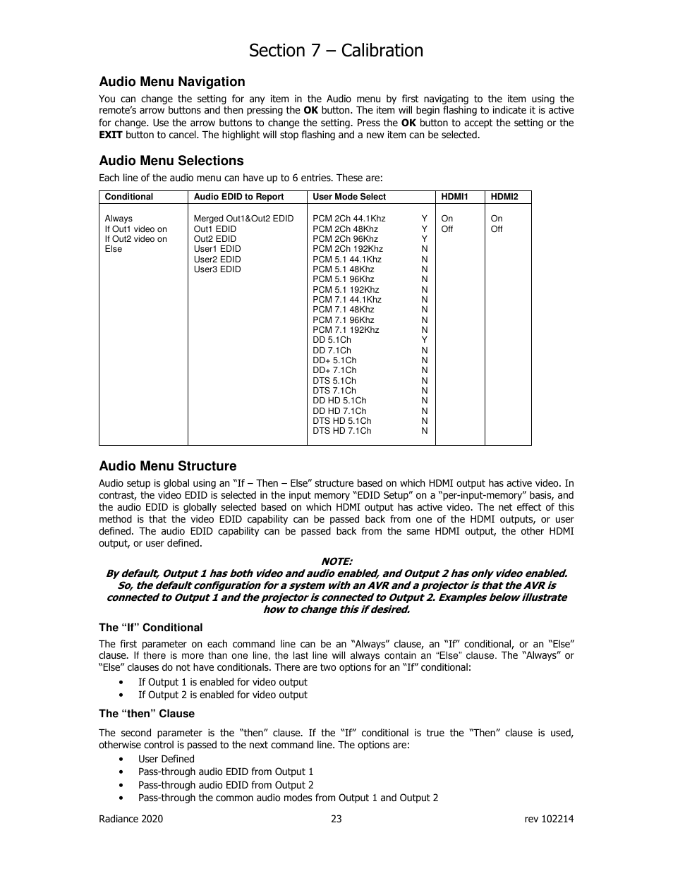 Audio menu navigation, Audio menu selections, Audio menu structure | Lumagen Radiance 2020 User Manual | Page 28 / 40