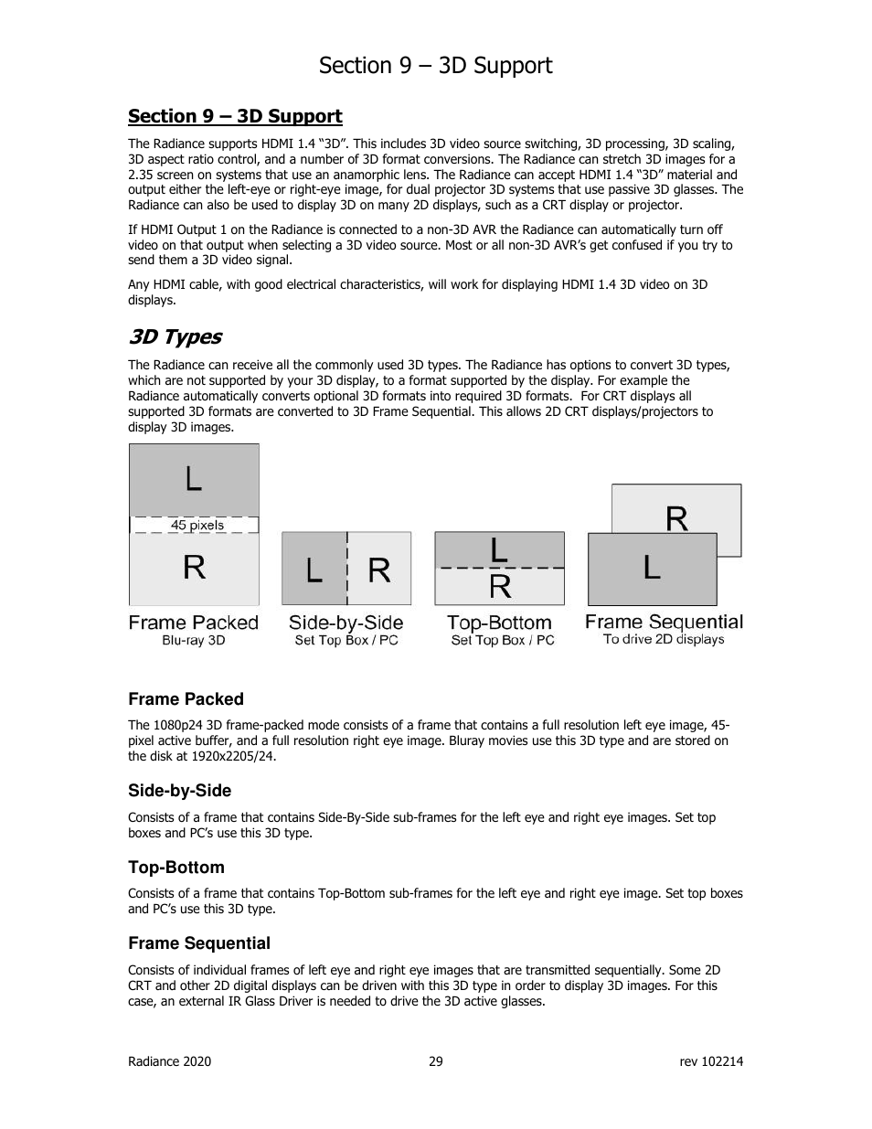 3d types | Lumagen Radiance 2020 User Manual | Page 34 / 40