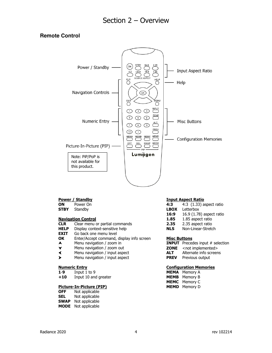 Lumagen Radiance 2020 User Manual | Page 9 / 40