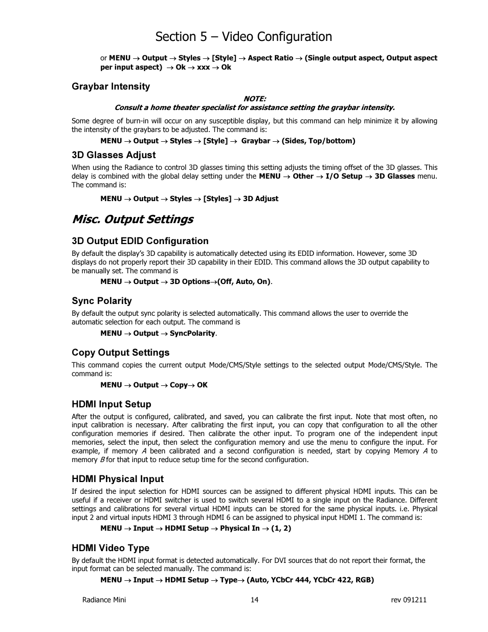 Misc. output settings | Lumagen Radiance Mini-3D User Manual | Page 22 / 42