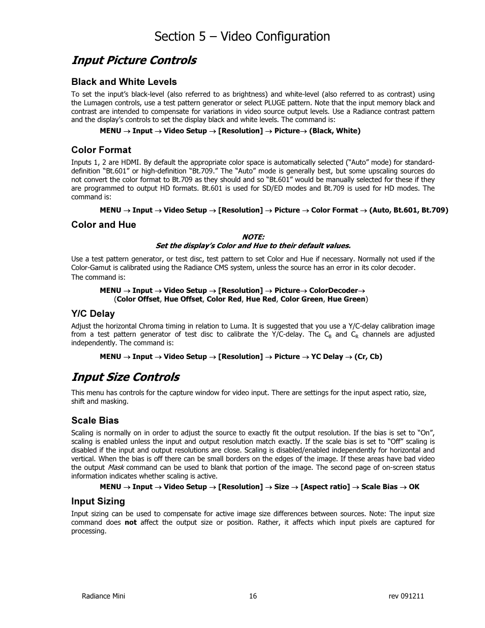 Input picture controls, Input size controls | Lumagen Radiance Mini-3D User Manual | Page 24 / 42