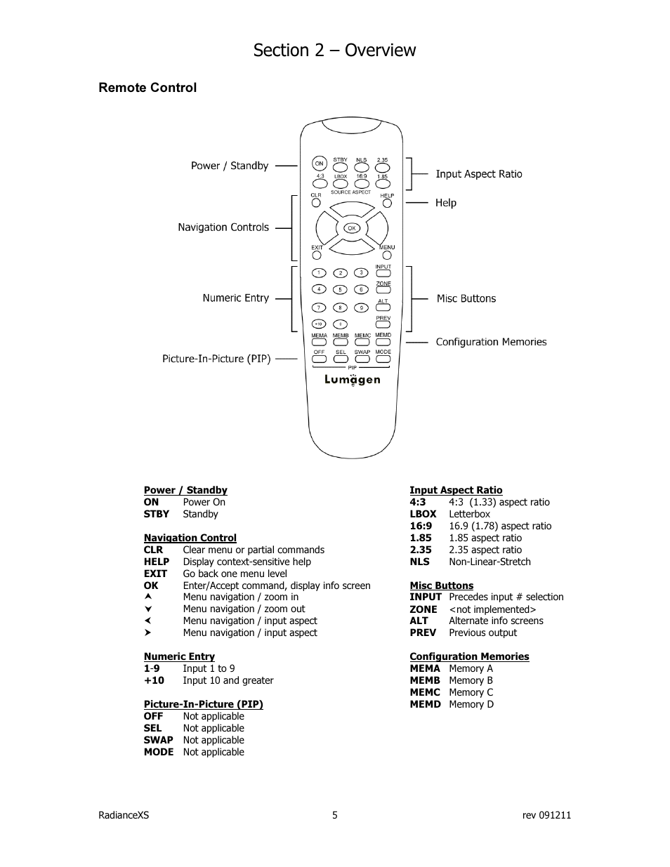 Lumagen Radiance XS-3D User Manual | Page 13 / 48