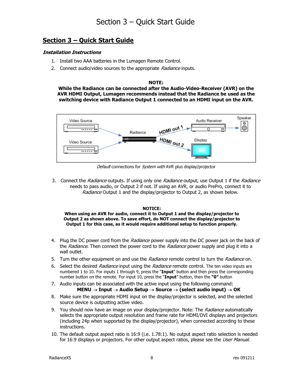 Lumagen Radiance XS-3D User Manual | Page 16 / 48