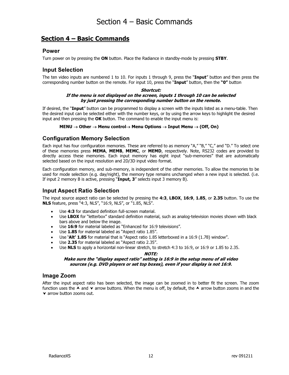 Lumagen Radiance XS-3D User Manual | Page 20 / 48