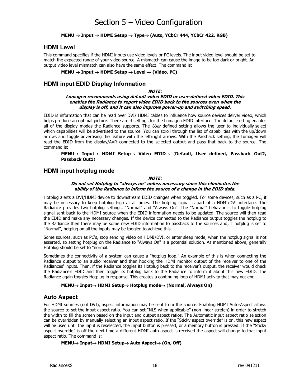 Lumagen Radiance XS-3D User Manual | Page 26 / 48