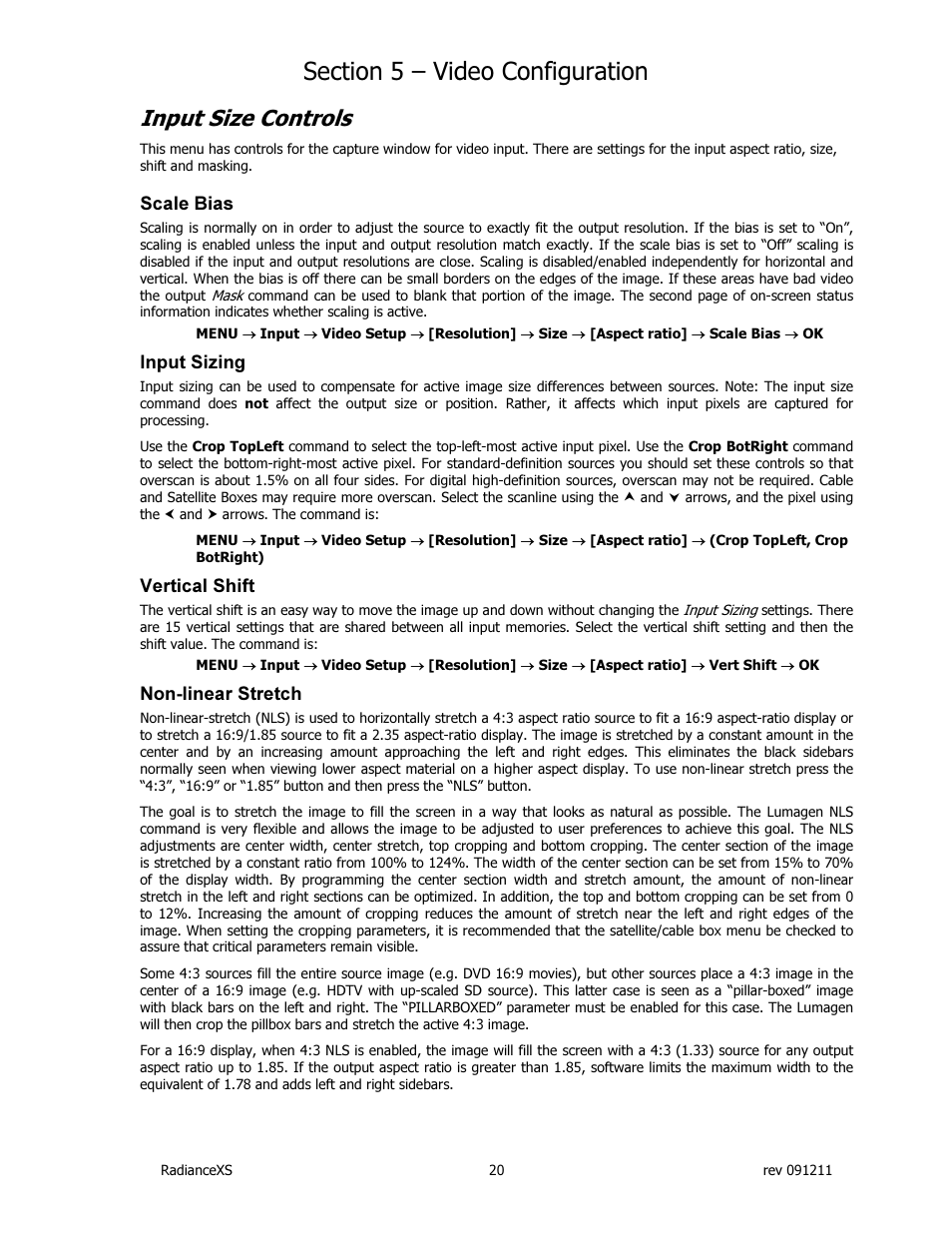 Input size controls | Lumagen Radiance XS-3D User Manual | Page 28 / 48
