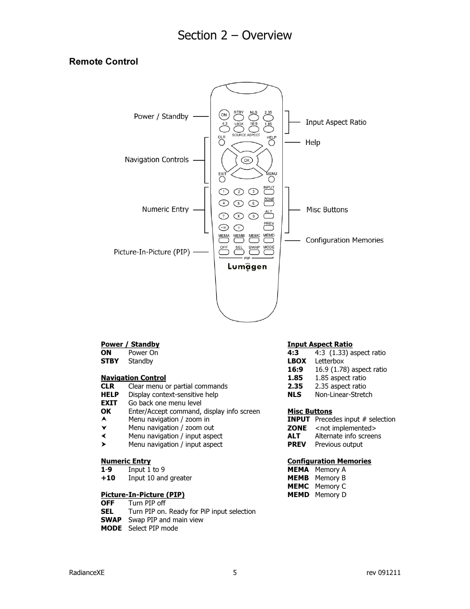 Lumagen Radiance XE-3D User Manual | Page 11 / 48