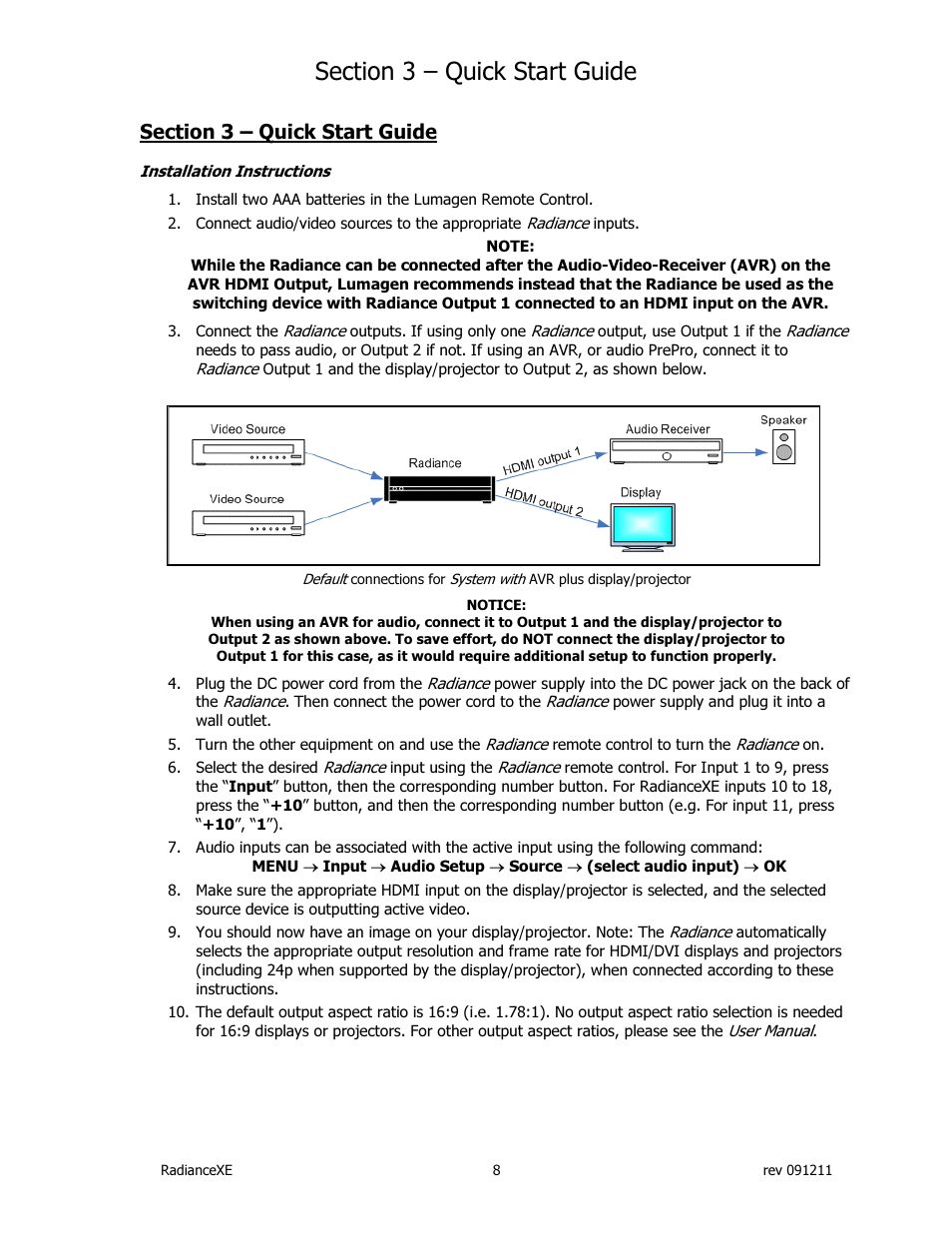 Lumagen Radiance XE-3D User Manual | Page 14 / 48