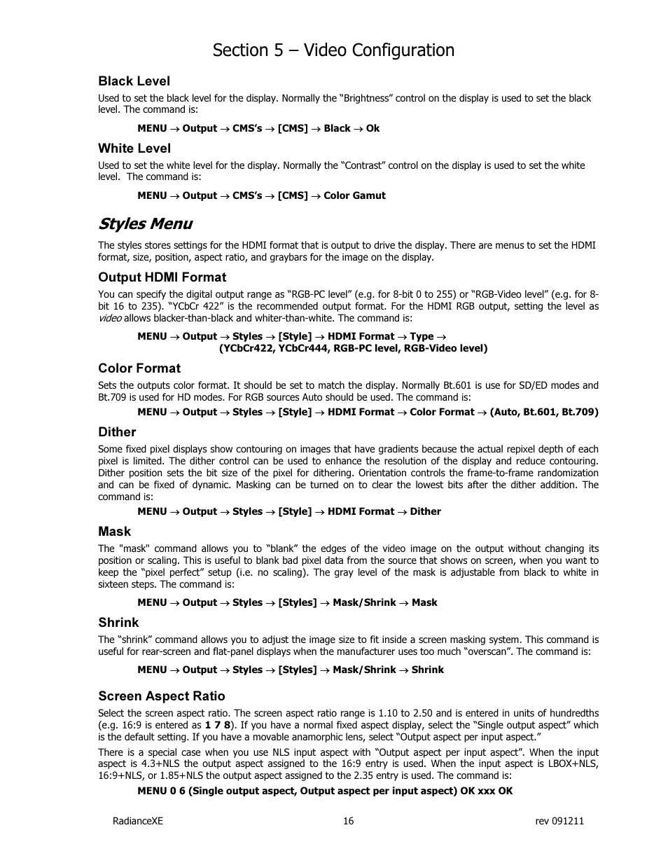 Styles menu | Lumagen Radiance XE-3D User Manual | Page 22 / 48