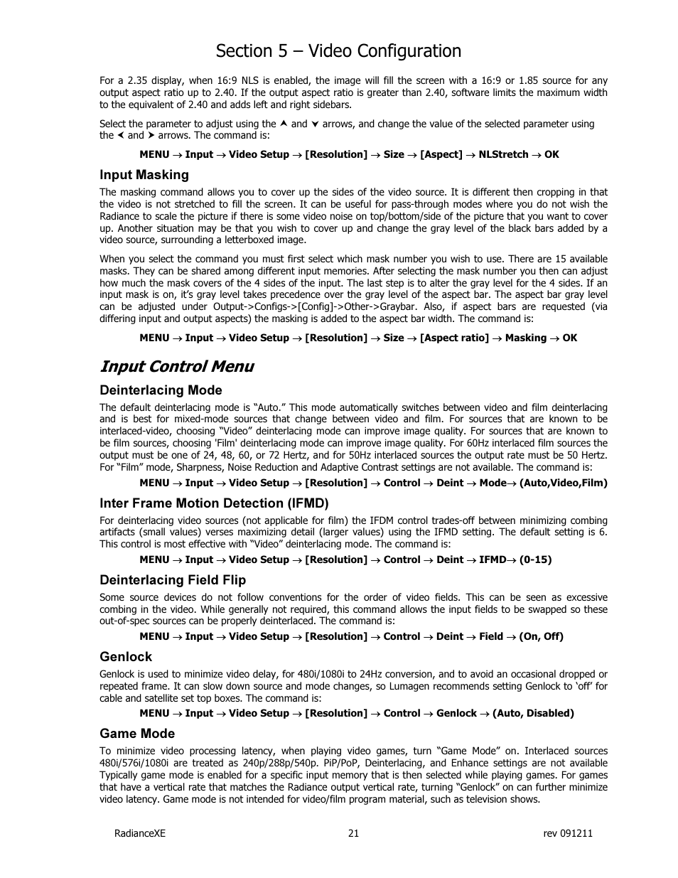 Input control menu | Lumagen Radiance XE-3D User Manual | Page 27 / 48