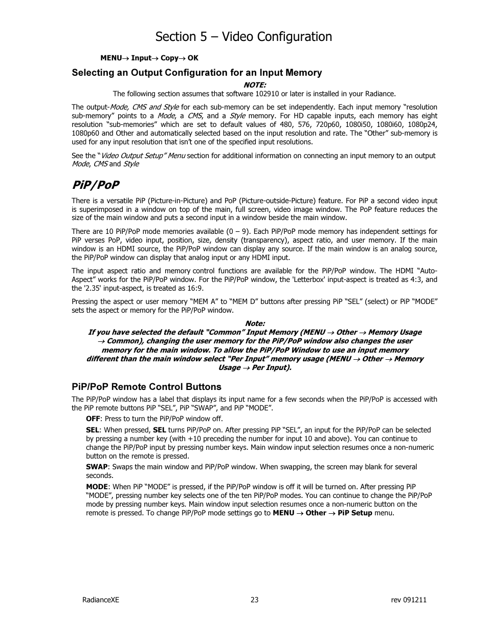 Pip/pop | Lumagen Radiance XE-3D User Manual | Page 29 / 48