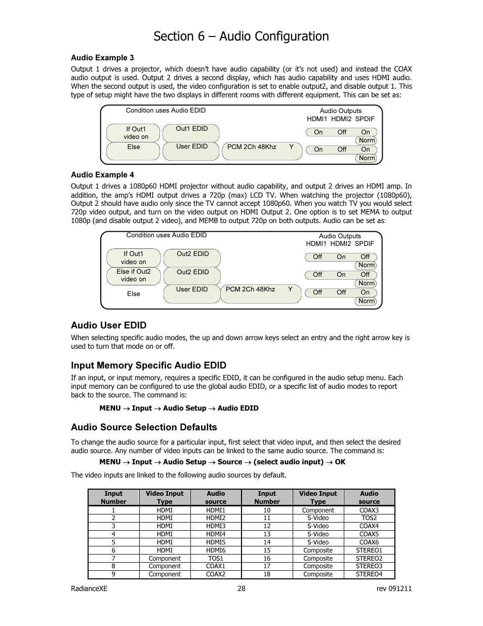 Audio user edid, Audio source selection defaults | Lumagen Radiance XE-3D User Manual | Page 34 / 48