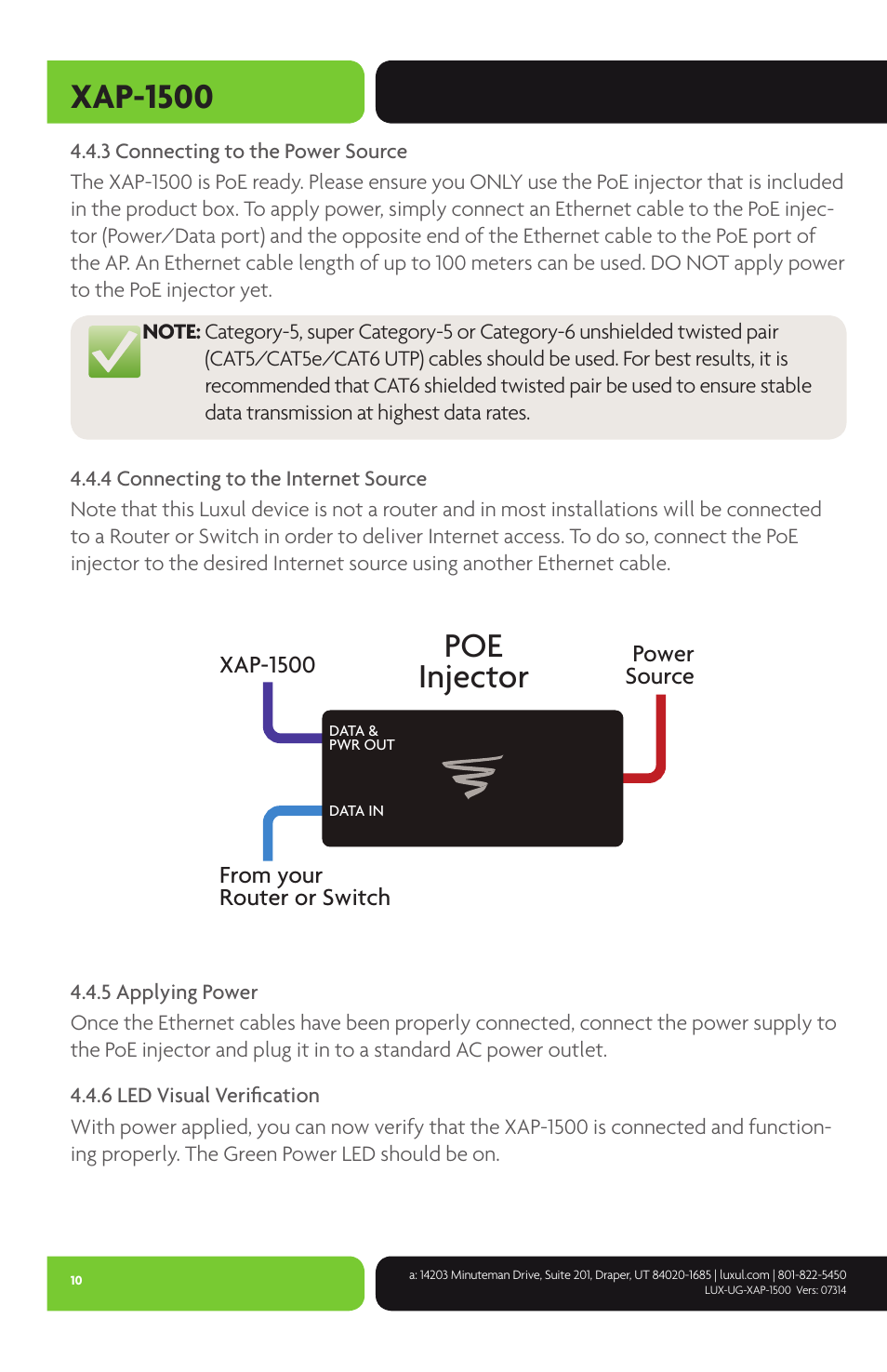 Xap-1500, Poe injector | Luxul XAP-1500 User Manual | Page 10 / 28