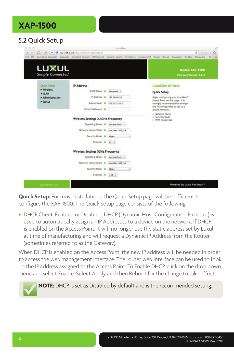 Xap-1500, 2 quick setup | Luxul XAP-1500 User Manual | Page 12 / 28