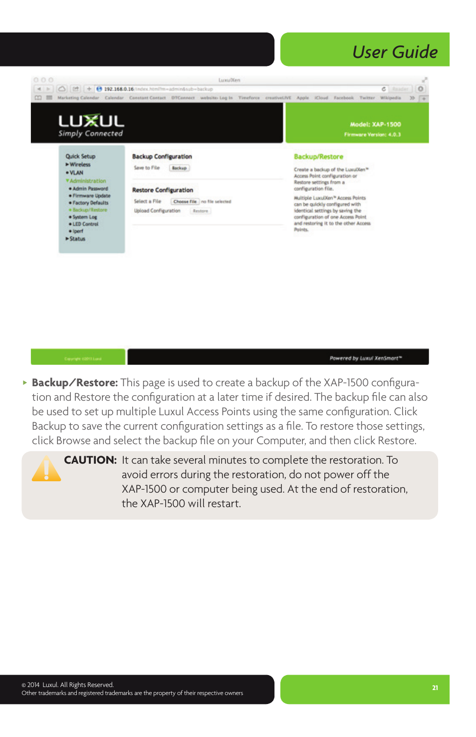 User guide | Luxul XAP-1500 User Manual | Page 21 / 28