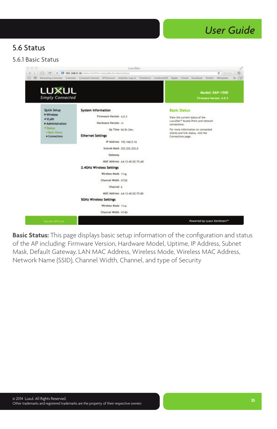 User guide, 6 status | Luxul XAP-1500 User Manual | Page 25 / 28