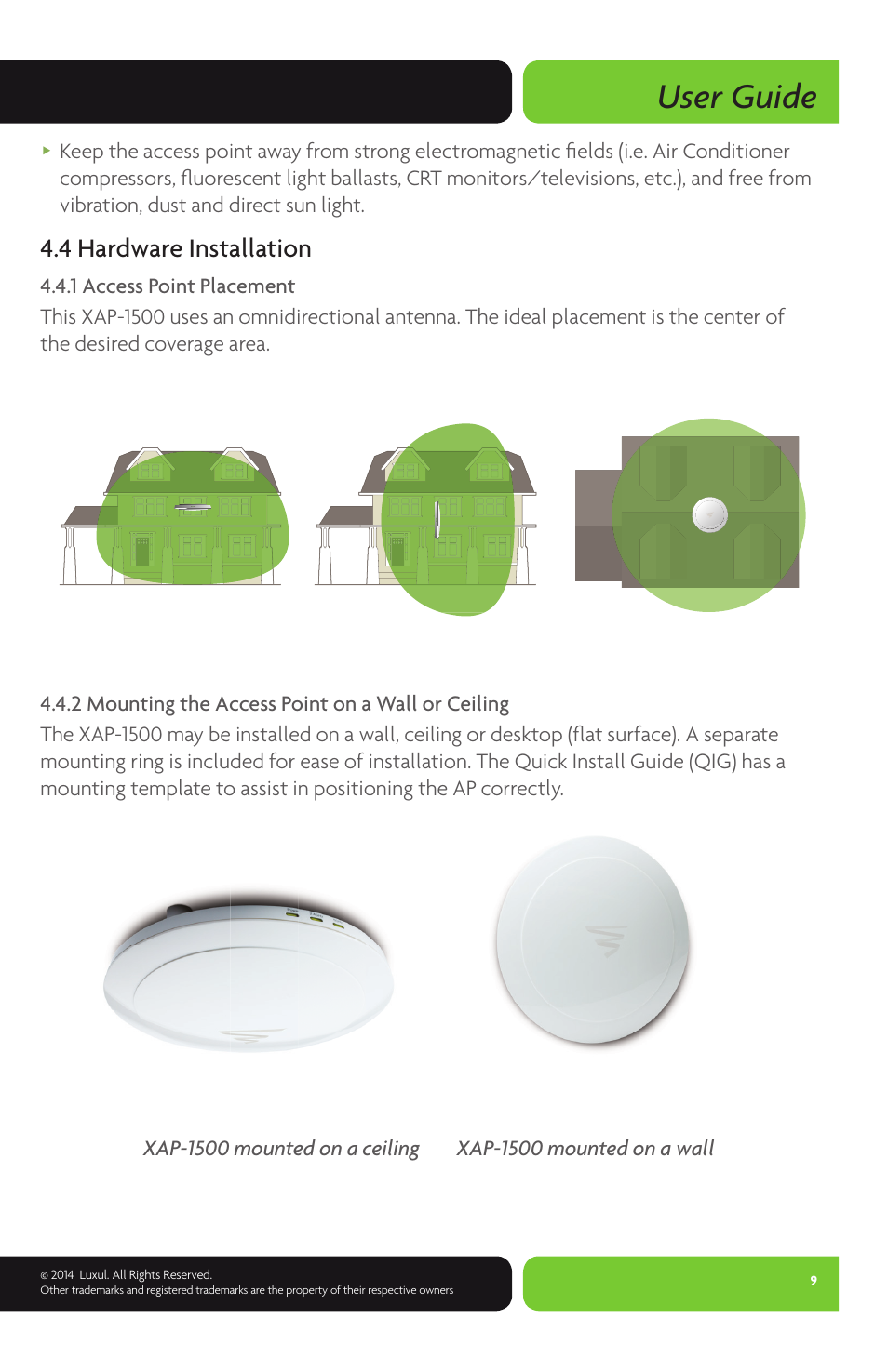 User guide, 4 hardware installation | Luxul XAP-1500 User Manual | Page 9 / 28