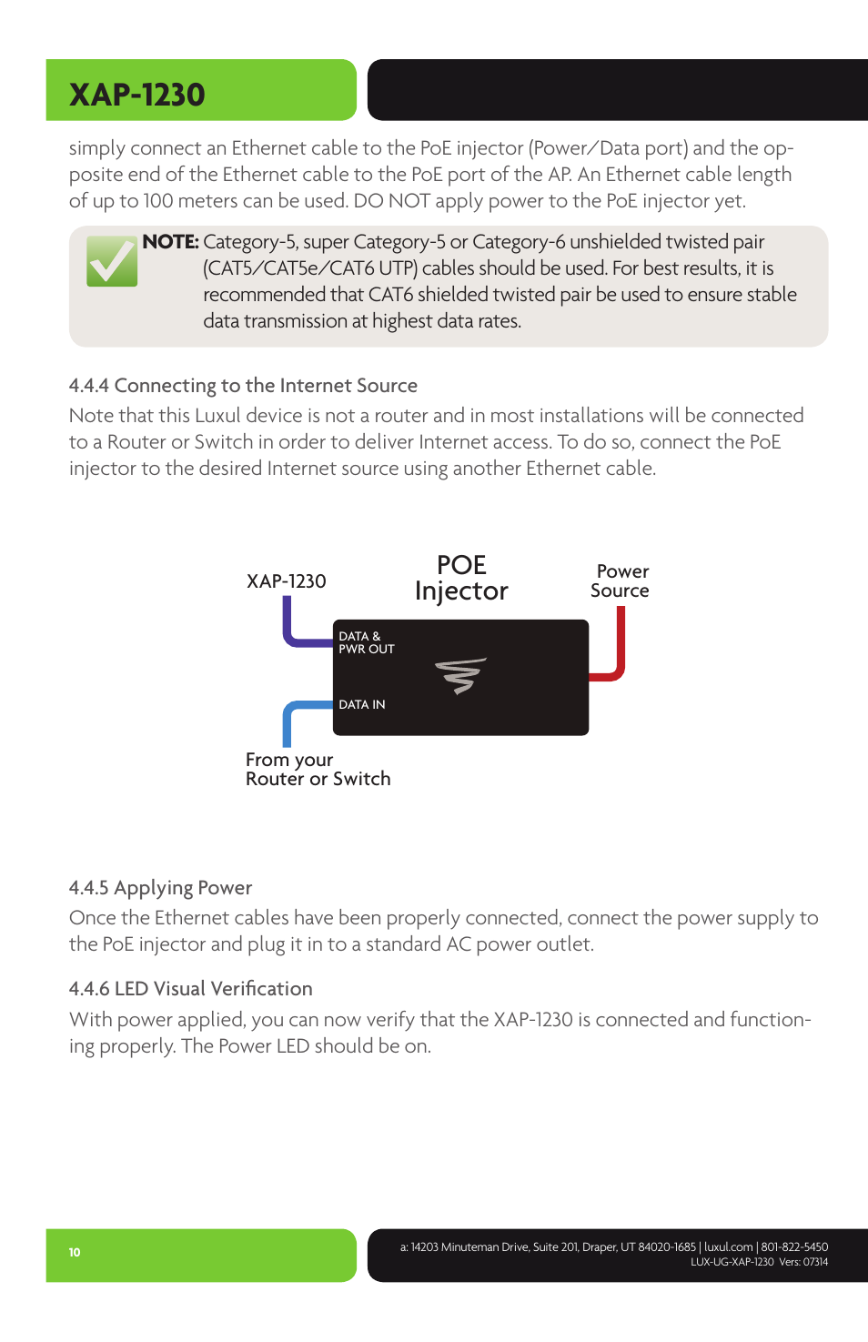 Xap-1230, Poe injector | Luxul XAP-1230 User Manual | Page 10 / 28