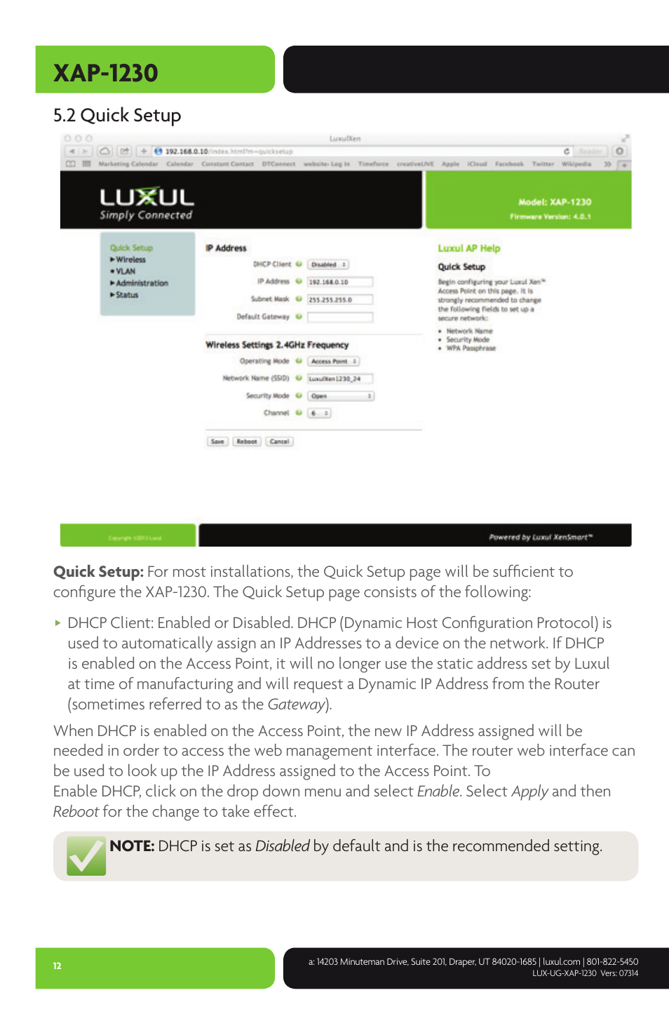 Xap-1230, 2 quick setup | Luxul XAP-1230 User Manual | Page 12 / 28