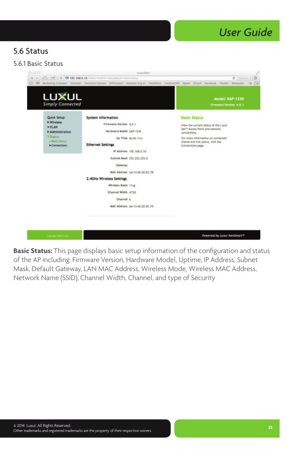 User guide, 6 status | Luxul XAP-1230 User Manual | Page 25 / 28