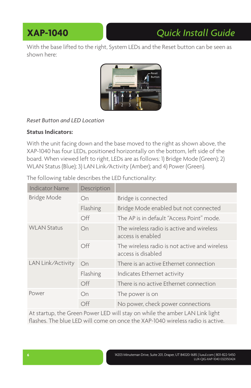 Quick install guide xap-1040 | Luxul XAP-1040 User Manual | Page 6 / 16