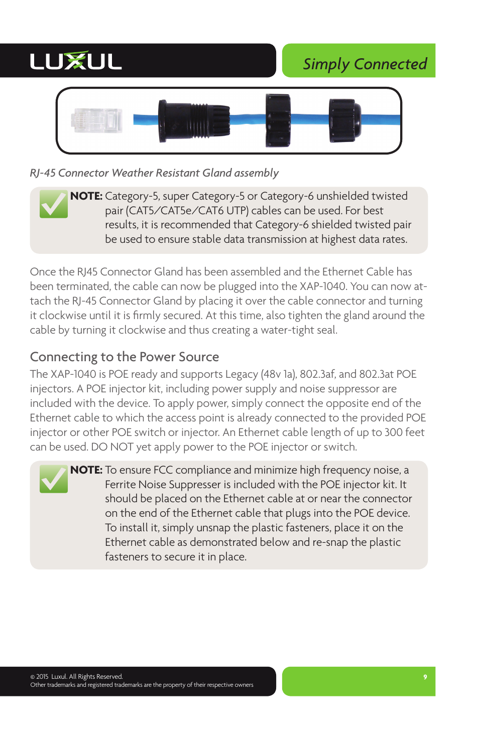 Simply connected, Connecting to the power source | Luxul XAP-1040 User Manual | Page 9 / 16