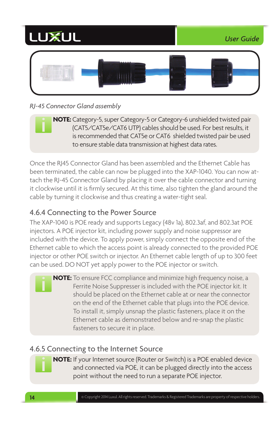 4 connecting to the power source, 5 connecting to the internet source | Luxul XAP-1040 User Manual | Page 14 / 32