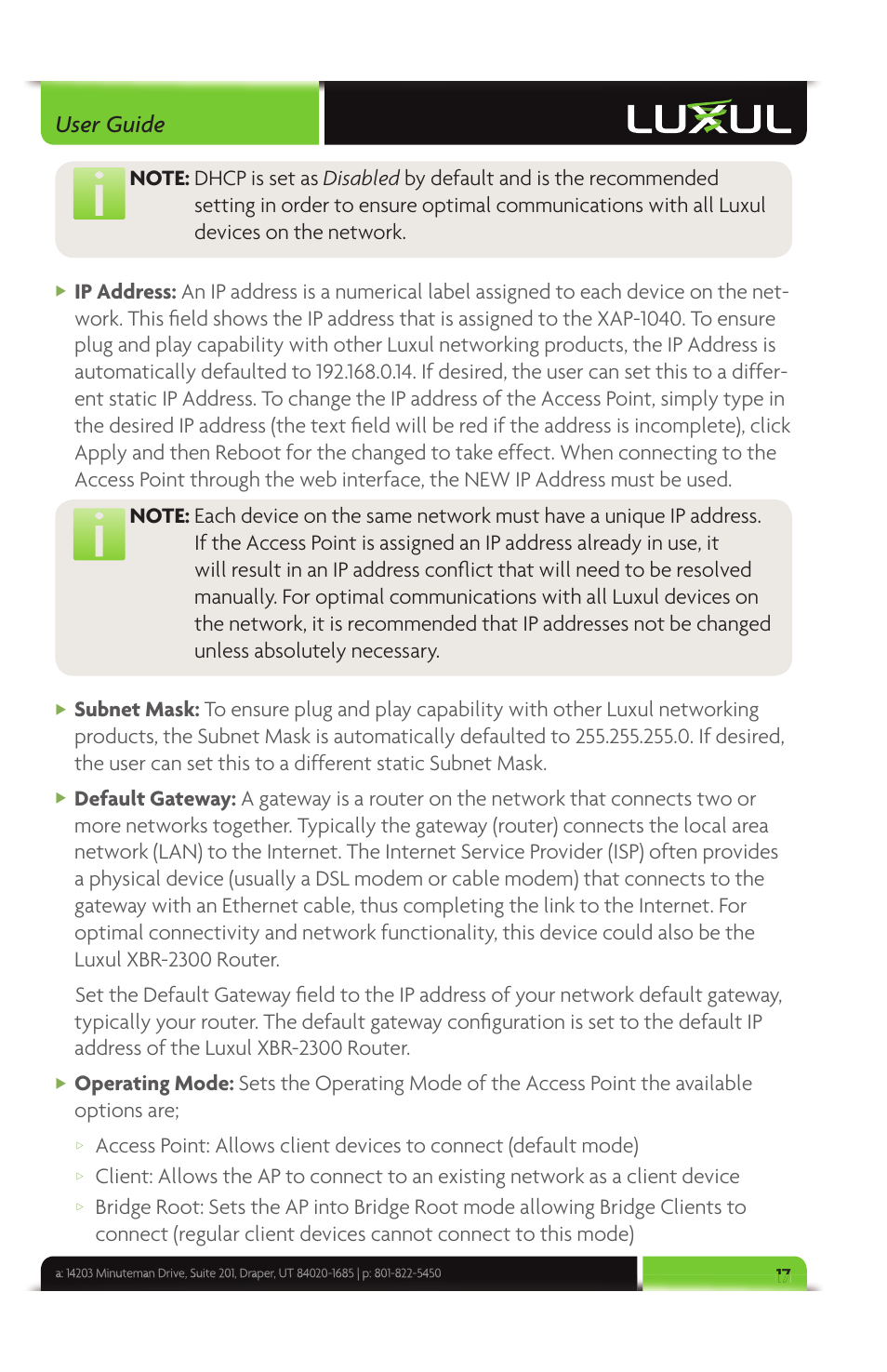 User guide | Luxul XAP-1040 User Manual | Page 17 / 32