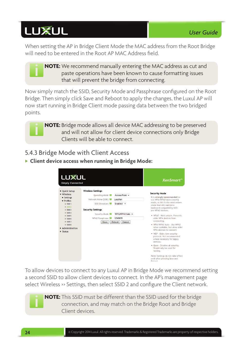 3 bridge mode with client access | Luxul XAP-1040 User Manual | Page 24 / 32