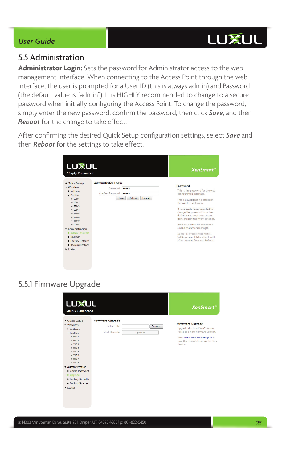 5 administration, 1 firmware upgrade | Luxul XAP-1040 User Manual | Page 25 / 32