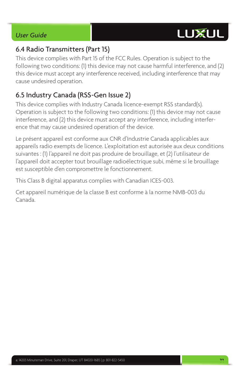 4 radio transmitters (part 15), 5 industry canada (rss-gen issue 2) | Luxul XAP-1040 User Manual | Page 31 / 32