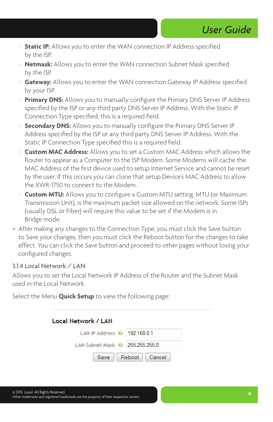 User guide | Luxul XWR-1750 User Manual | Page 13 / 52