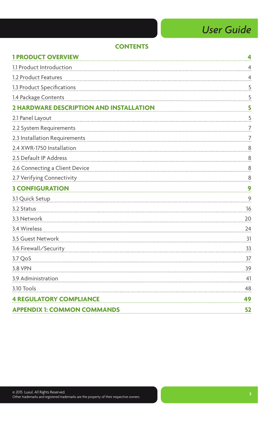 User guide | Luxul XWR-1750 User Manual | Page 3 / 52