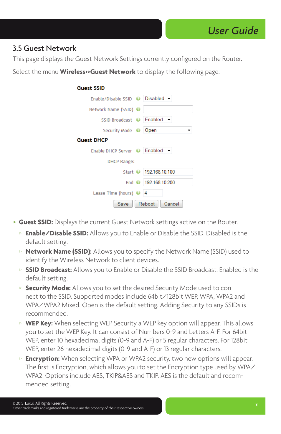 User guide, 5 guest network | Luxul XWR-1750 User Manual | Page 31 / 52