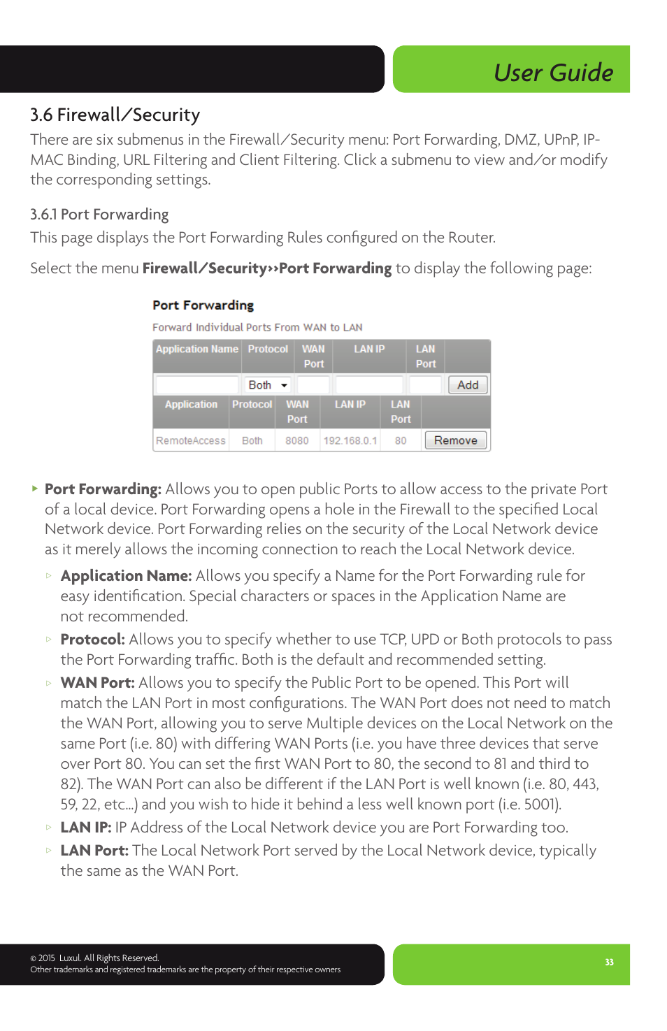 User guide, 6 firewall/security | Luxul XWR-1750 User Manual | Page 33 / 52