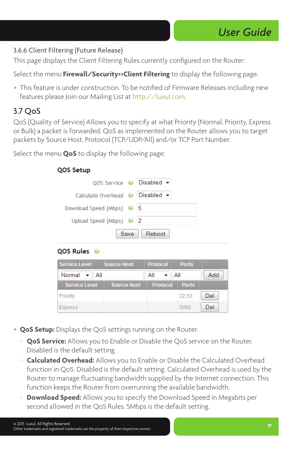 User guide, 7 qos | Luxul XWR-1750 User Manual | Page 37 / 52