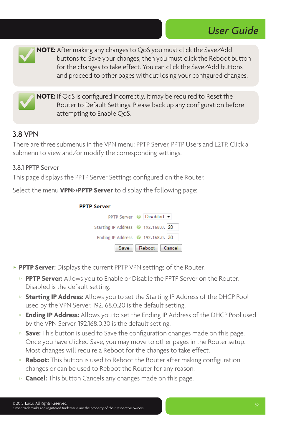 User guide, 8 vpn | Luxul XWR-1750 User Manual | Page 39 / 52